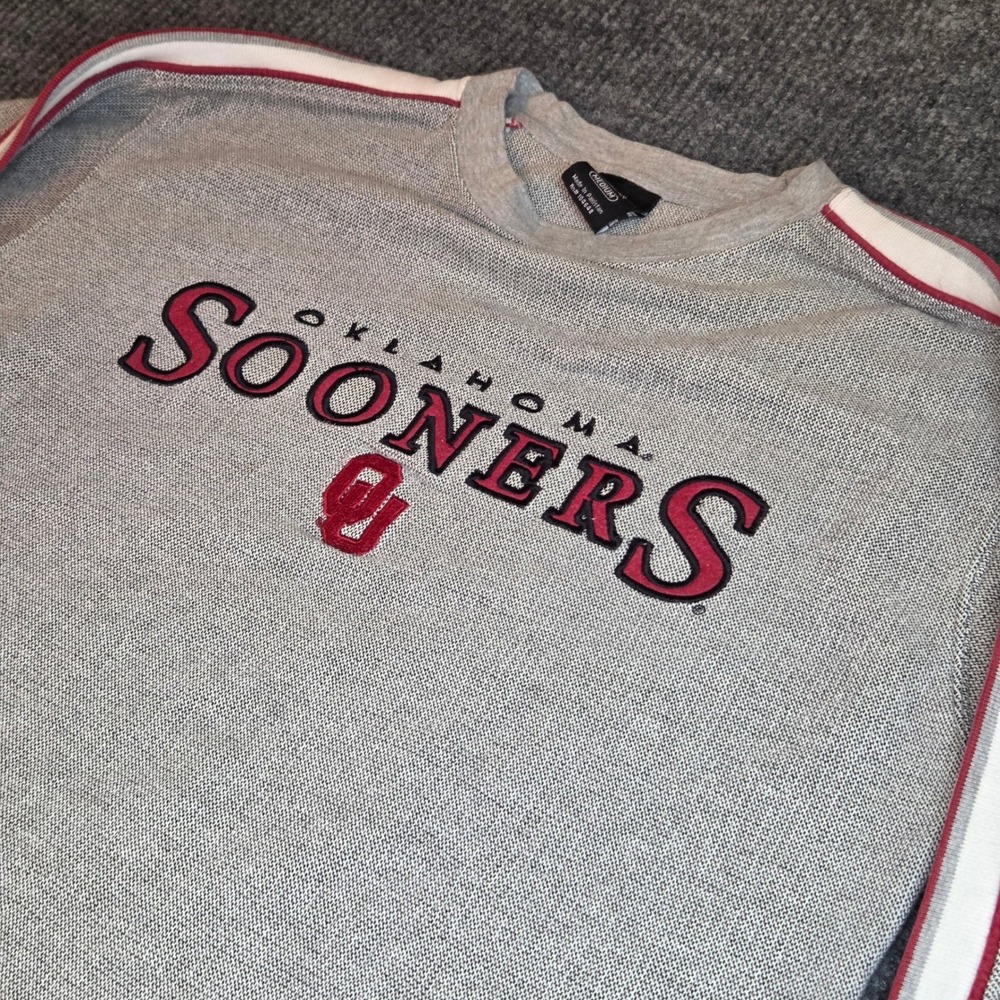 Starter Oklahoma Sooners Sweatshirt Gray Striped Collegiate Medium